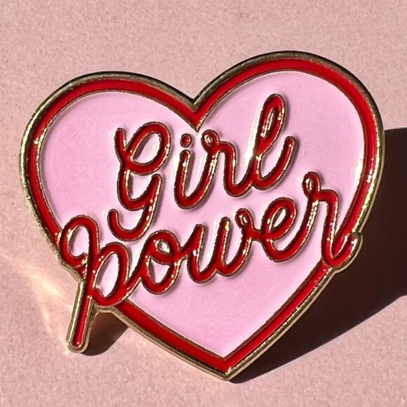 Pink Red Girl Power Feminist Heart Enamel Pin - Picture 1 of 5